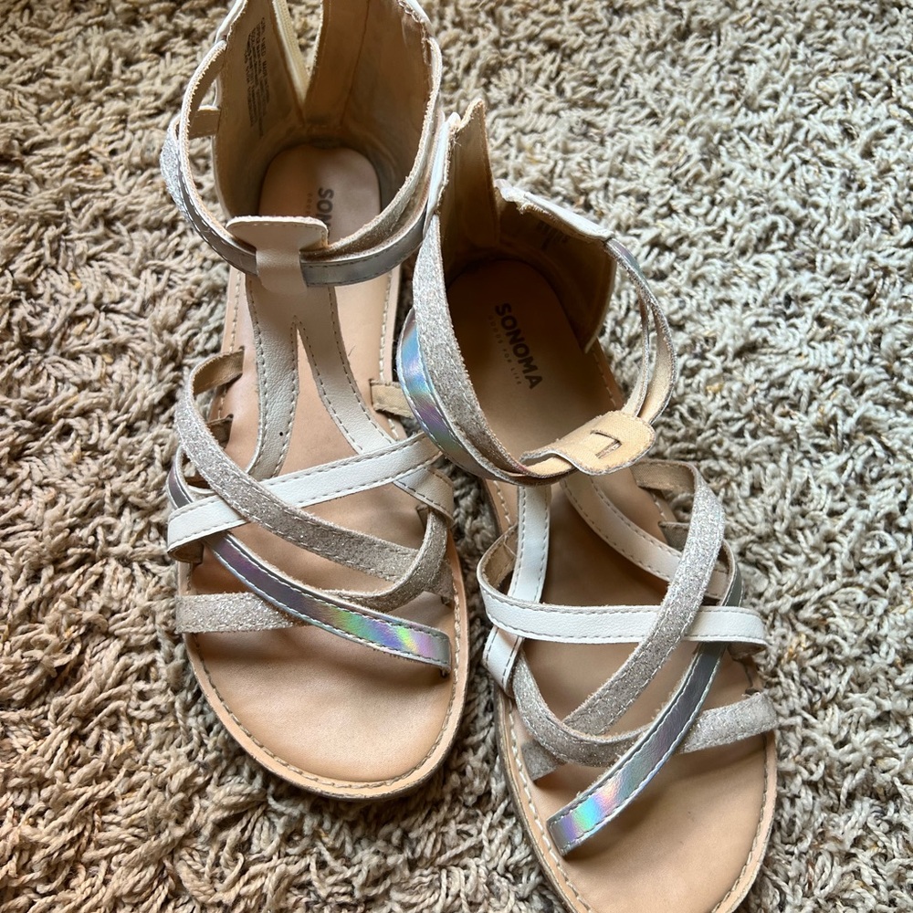 Sonoma Strappy Sandals - Silver Irridescent and Cream - Girls Size 4